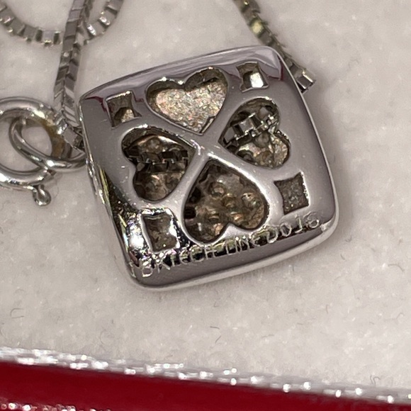 Solid Stamped 18K (not 14K ) White Gold Diamond Pave Modern Heart Necklace - Picture 15 of 16